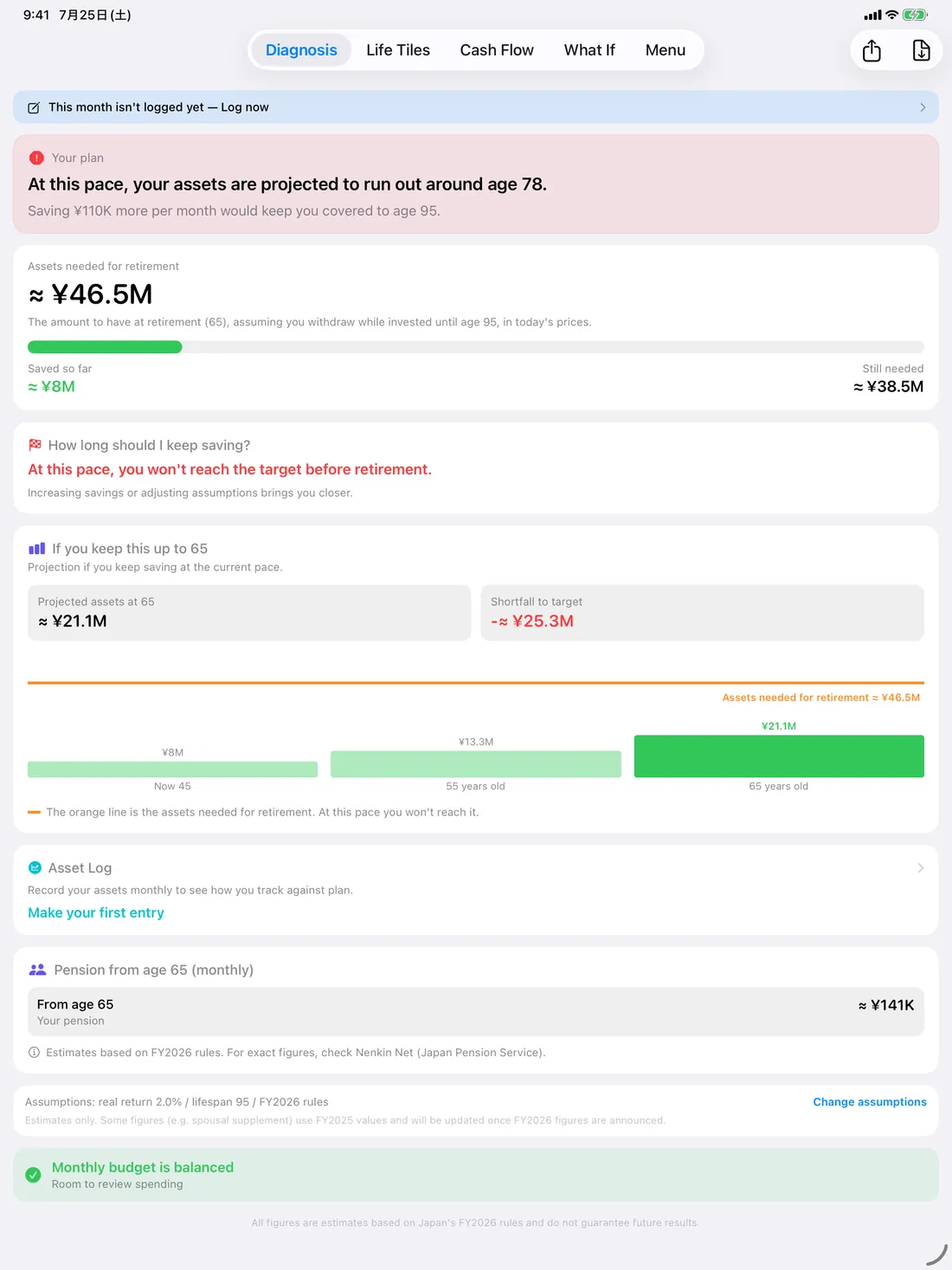 LifeTile retirement check on iPad
